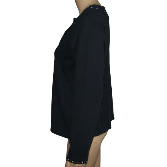 Bechamel Jacket Womens Small Black embroidered button knit cardigan crew neck - Picture 8 of 11